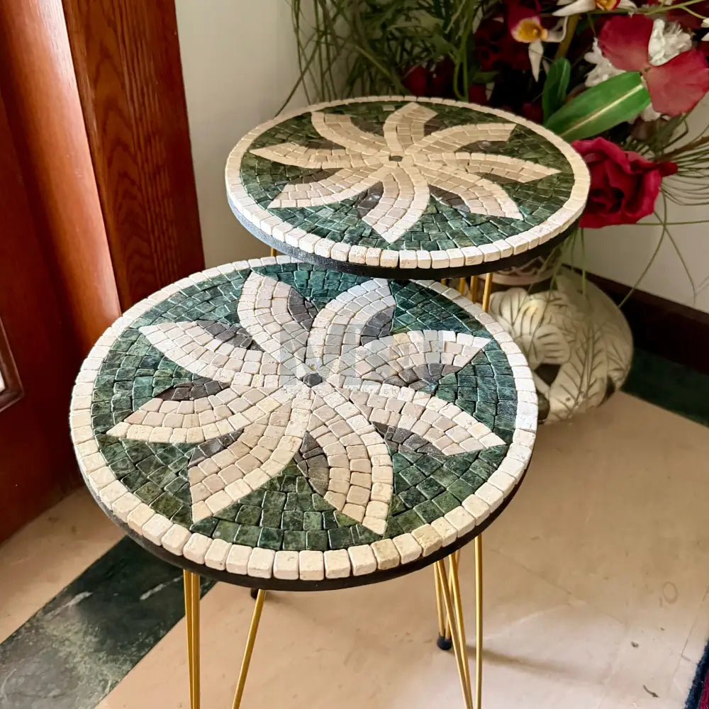 Lux Celestial Mosaic Nesting Tables with Gold Multi-Colours Motif