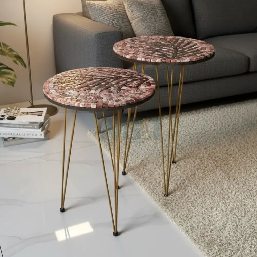 Lux Rose Mosaic Nesting Tables with Coffee Palm Motif