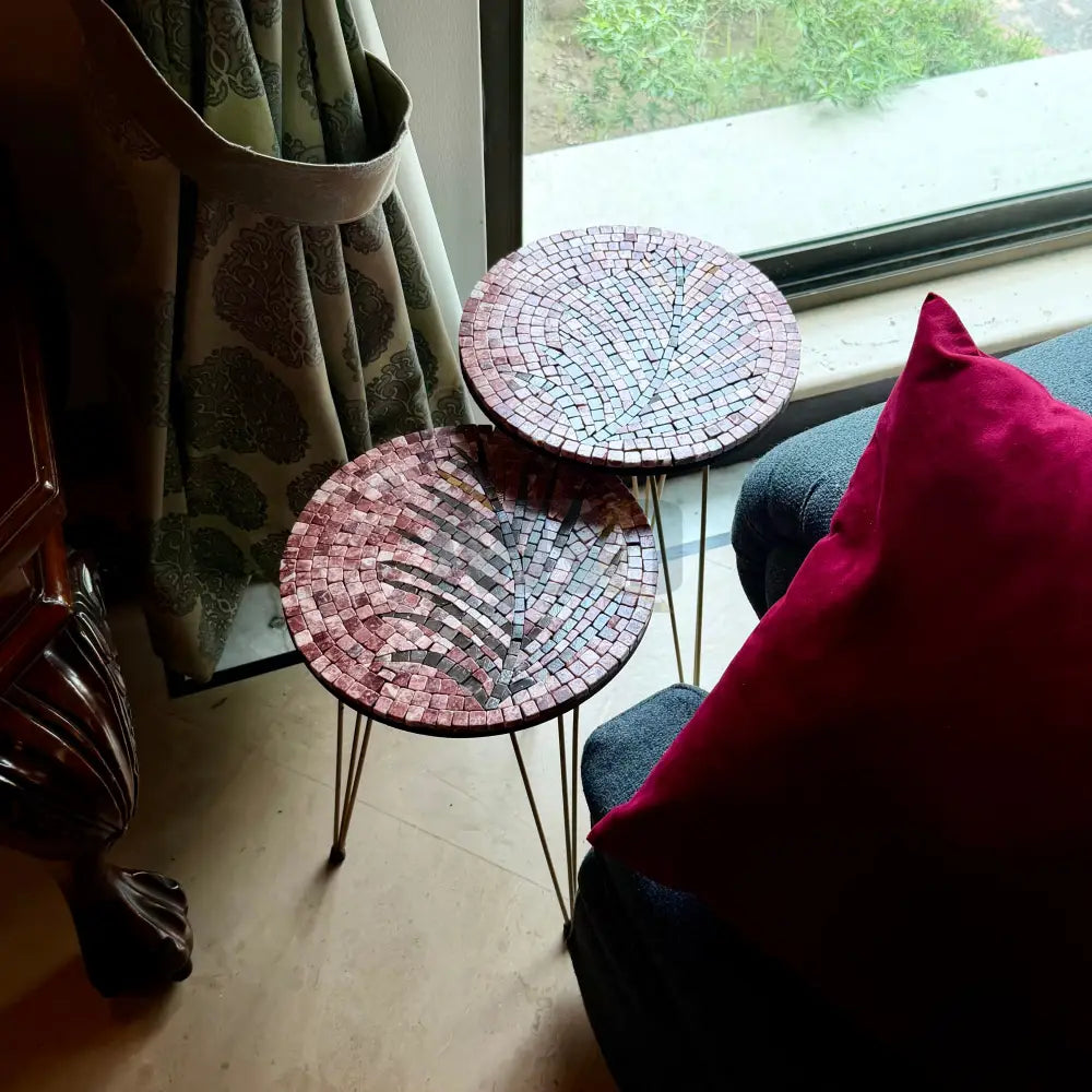 Lux Rose Mosaic Nesting Tables with Coffee Palm Motif