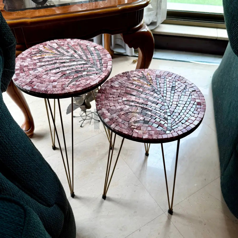Lux Rose Mosaic Nesting Tables with Coffee Palm Motif