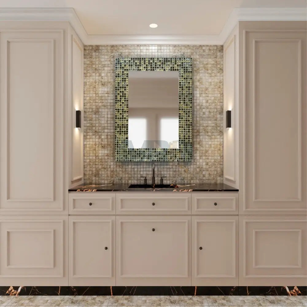 Luxura Glass Mosaic Mirror with Golden Accents Antique Home Decor for Luxury Homes 32’’x24” Wall Hangings