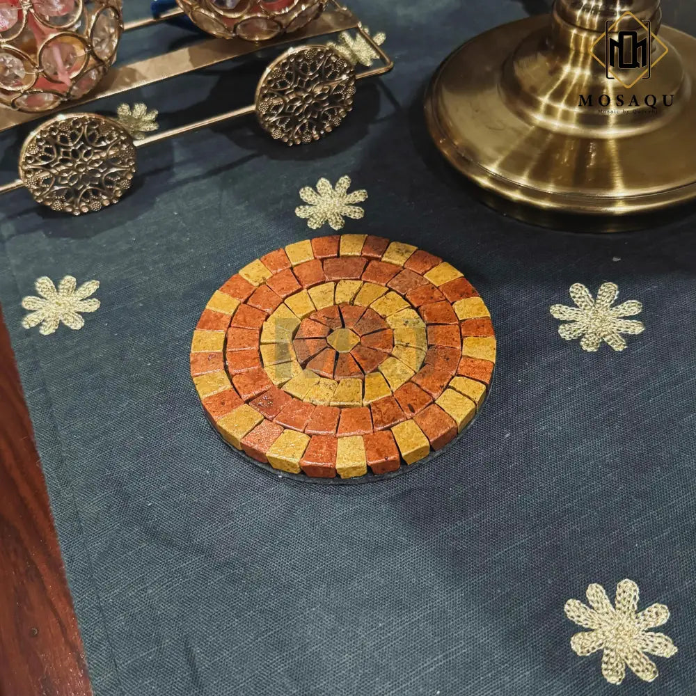 Maroon Wine & Golden Aura Handmade Coaster with Mosaic Art Patterns 6 PCS