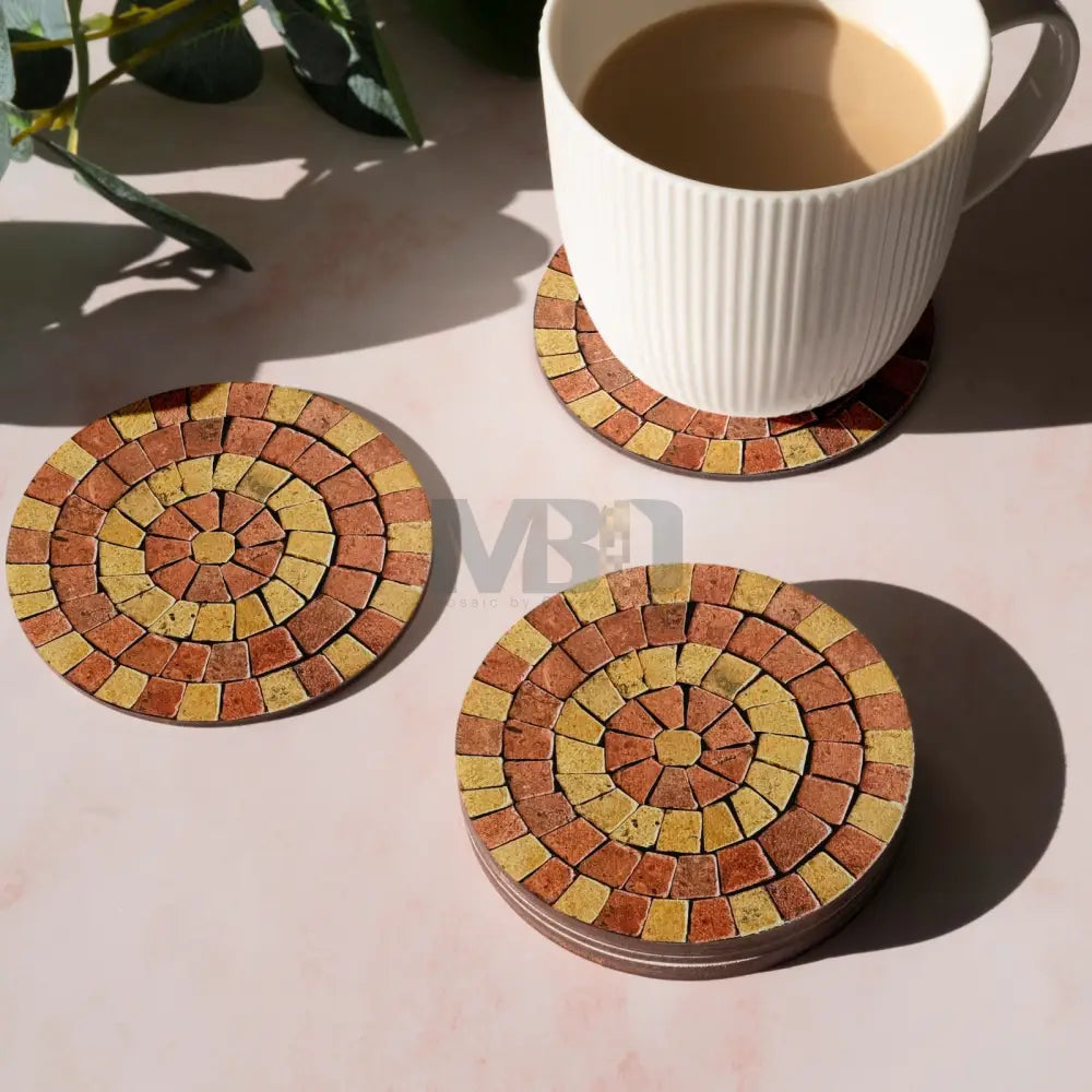 Maroon Wine & Golden Aura Handmade Coaster with Mosaic Art Patterns 6 PCS