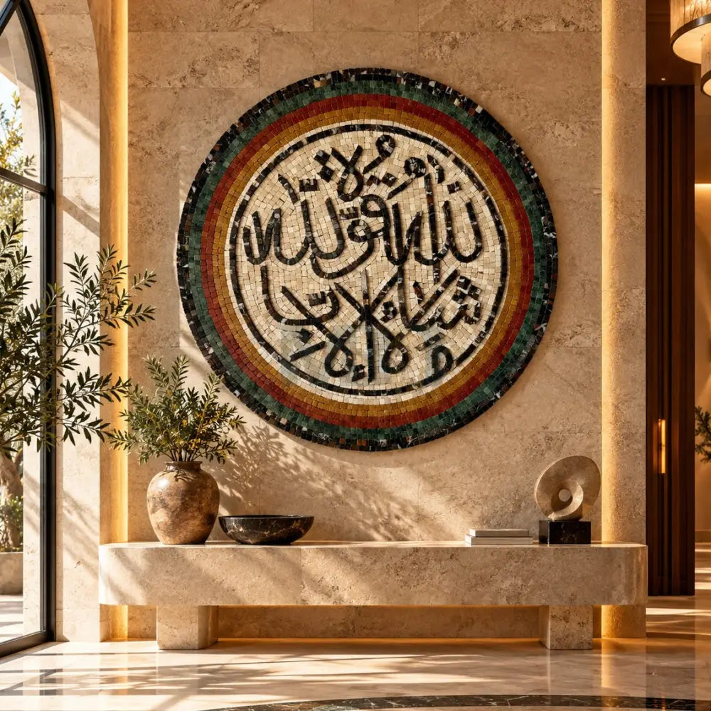 Mashallah La Quwwata Illa Billah Calligraphy Round Design Islamic Wall Art - 32’’x32’’ - Wall Hangings