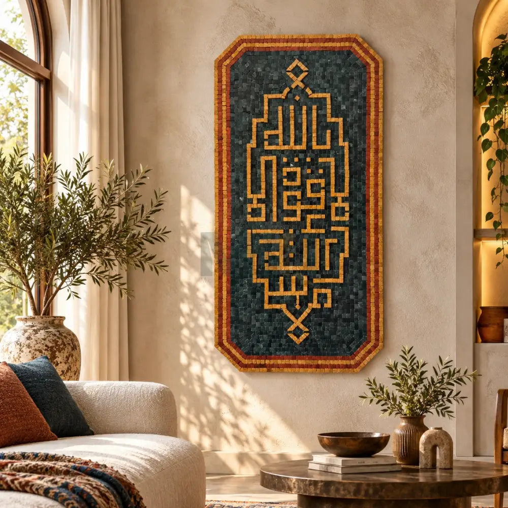 Mashallah La Quwwata Illa Billah Kufic Calligraphy: Strength in Stone Islamic Wall Art - 40’’x20’’ - Wall Hangings