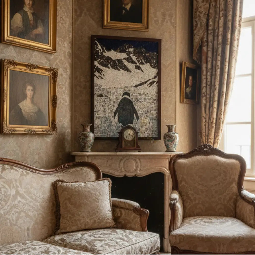 Mosaic Penguin Story Artwork – Handcrafted Decorative Wall Art 42’’ x 32’’