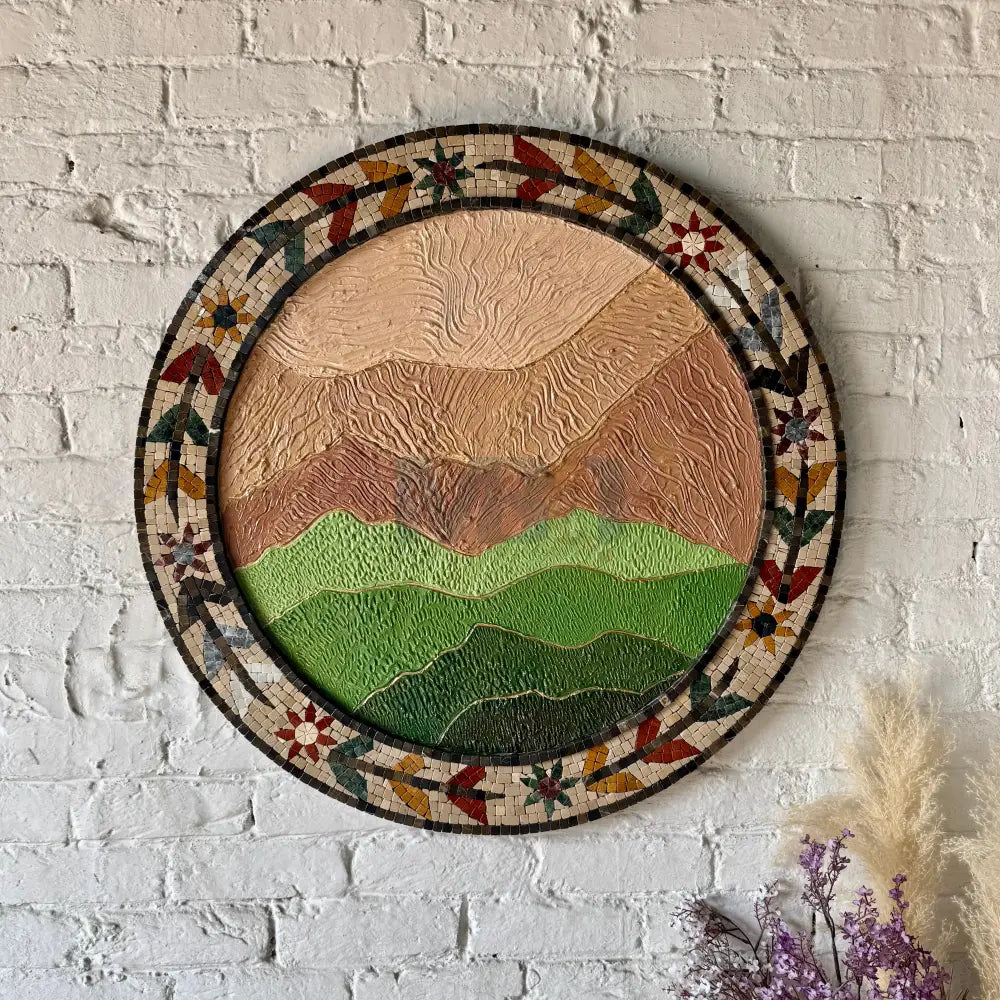 Mountain Serenity: Handcrafted Mosaic & Textured Wall Art 36”x36”