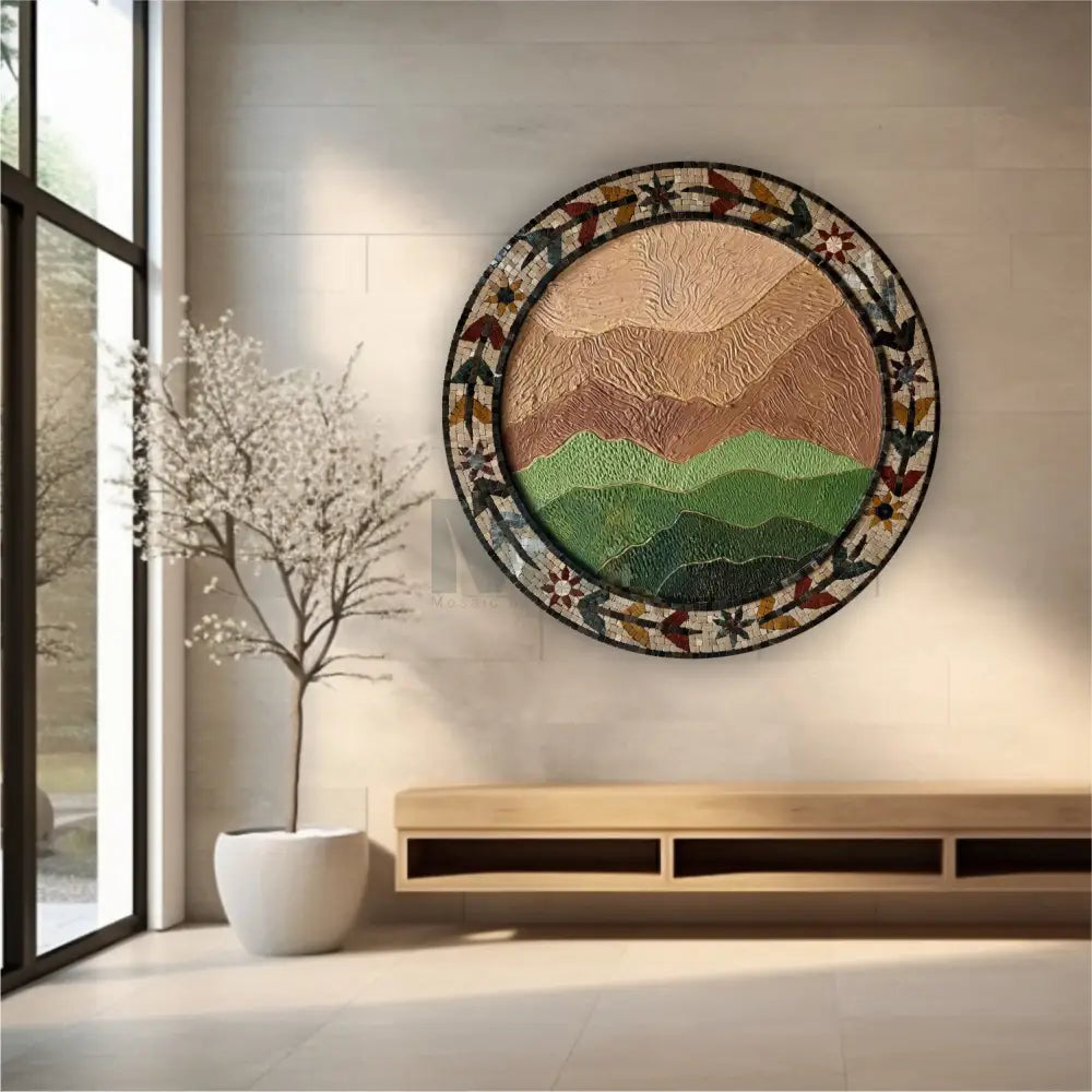 Mountain Serenity: Handcrafted Mosaic & Textured Wall Art 36”x36”