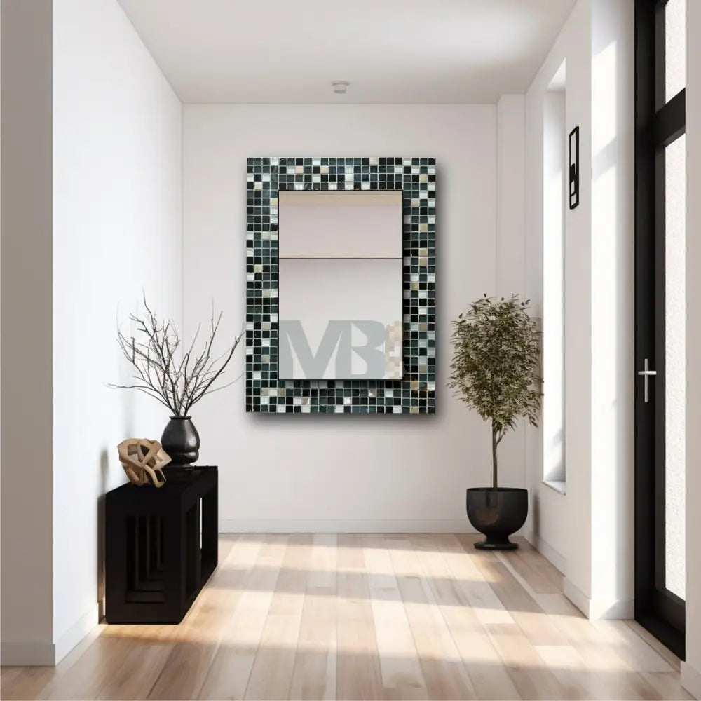 Mystic Grey Mosaic Mirror – Refined Glass Wall Décor for Furnished Homes 32’’x24” Wall Hangings