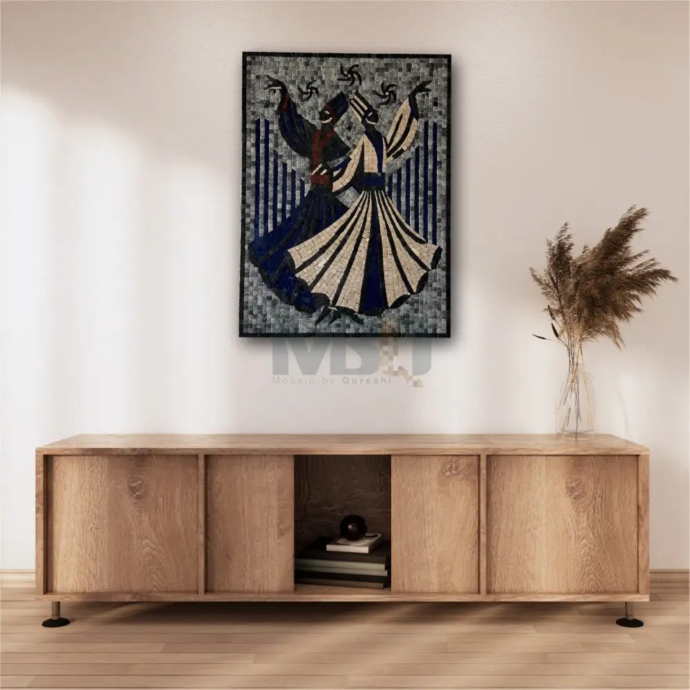 Mystic Whirl – Premium Stone Mosaic Sufi Wall Art for Antique Home Decor 32”x24”