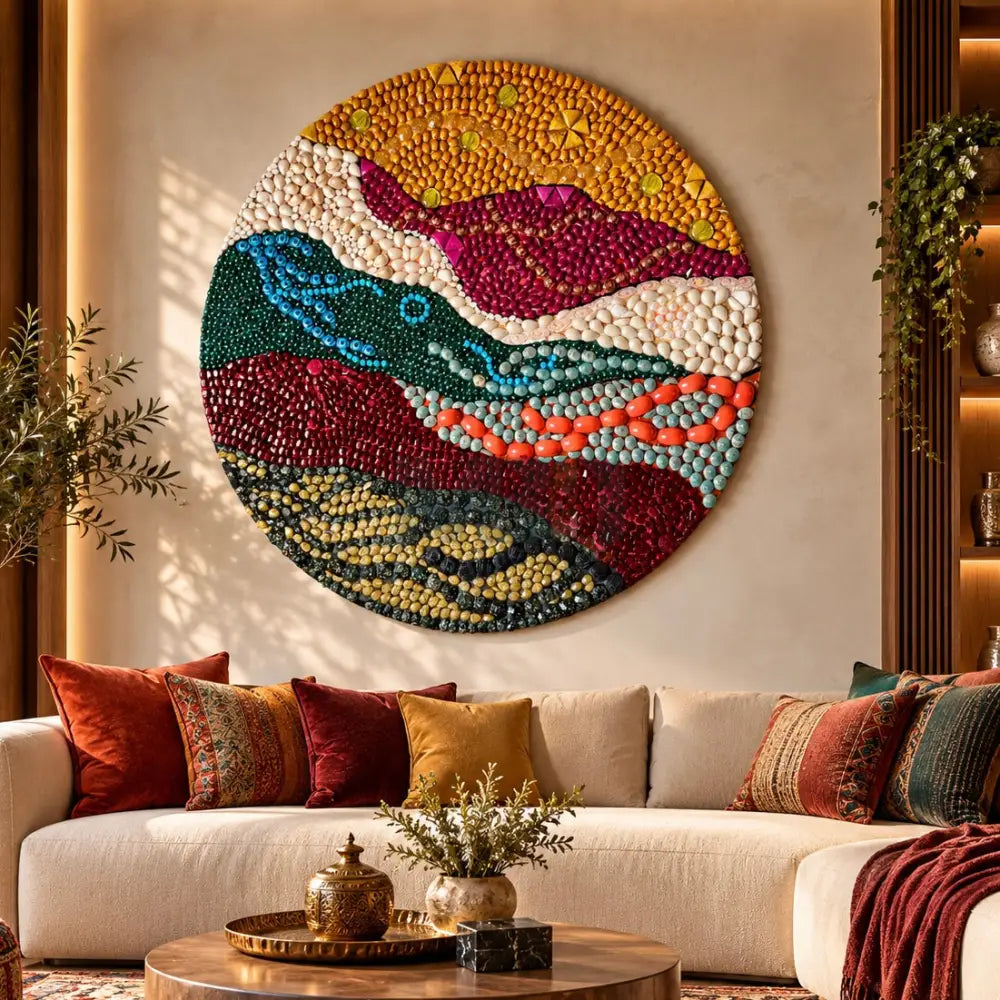 Ocean Wave Symphony - Premium Handmade Mosaic Artwork with Beaded Texture - 32’’x32’’