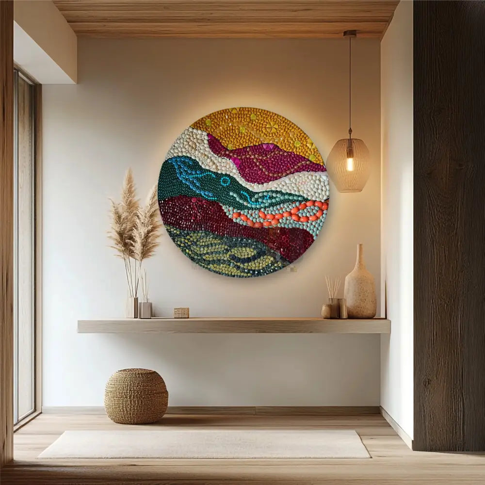 Ocean Wave Symphony - Premium Handmade Mosaic Artwork with Beaded Texture 32’’x32’’
