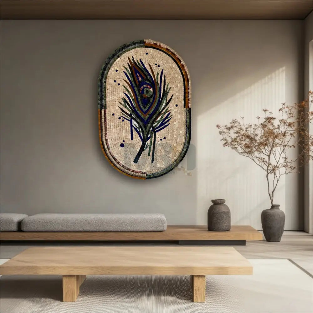 Oval Peacock Mosaic Wall Hanging – Handcrafted Mosaic Wall Art with Vibrant Detailing 36’’ x 24’’ Wall Hangings