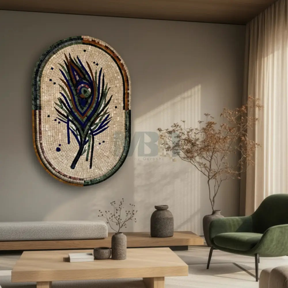 Oval Peacock Mosaic Wall Hanging – Handcrafted Mosaic Wall Art with Vibrant Detailing 42’’ x 30’’ Wall Hangings