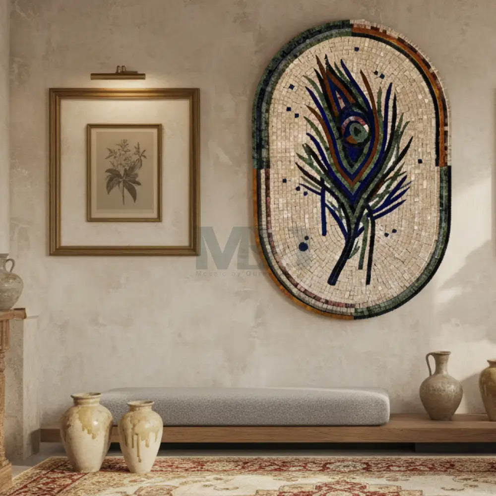 Oval Peacock Mosaic Wall Hanging – Handcrafted Mosaic Wall Art with Vibrant Detailing Wall Hangings