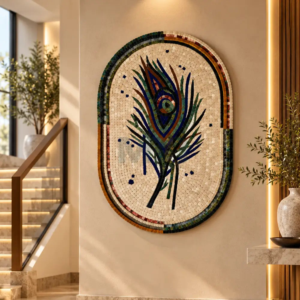 Oval Peacock Mosaic Wall Hanging – Handcrafted Mosaic Wall Art with Vibrant Detailing - Wall Hangings