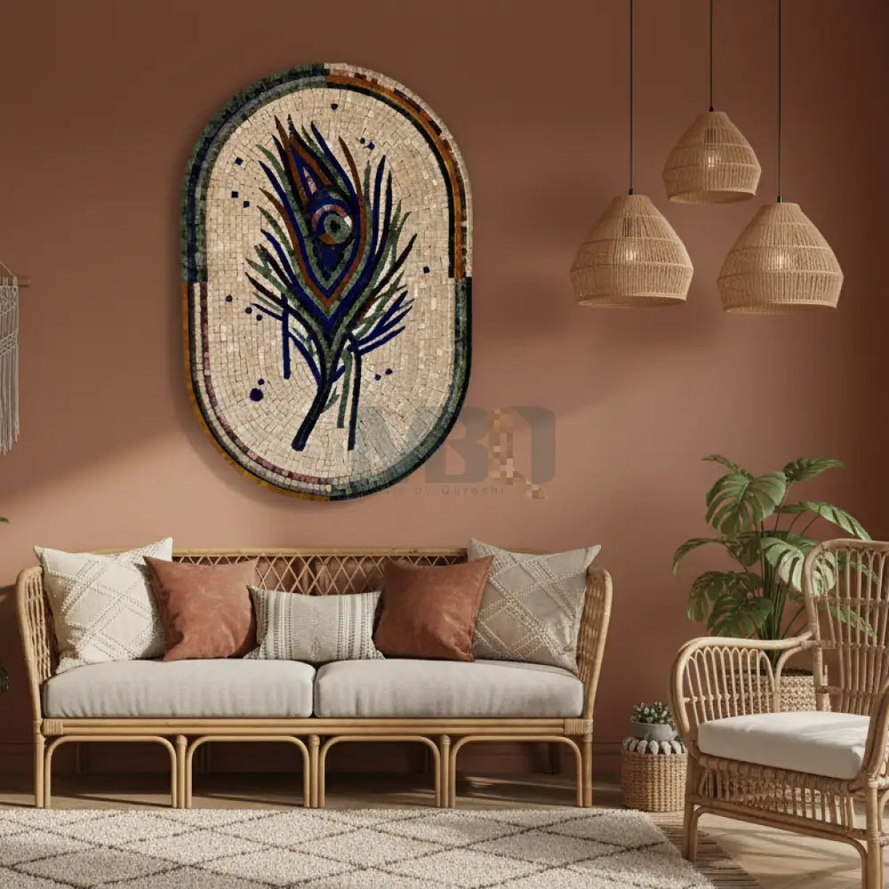 Oval Peacock Mosaic Wall Hanging – Handcrafted Mosaic Wall Art with Vibrant Detailing Wall Hangings