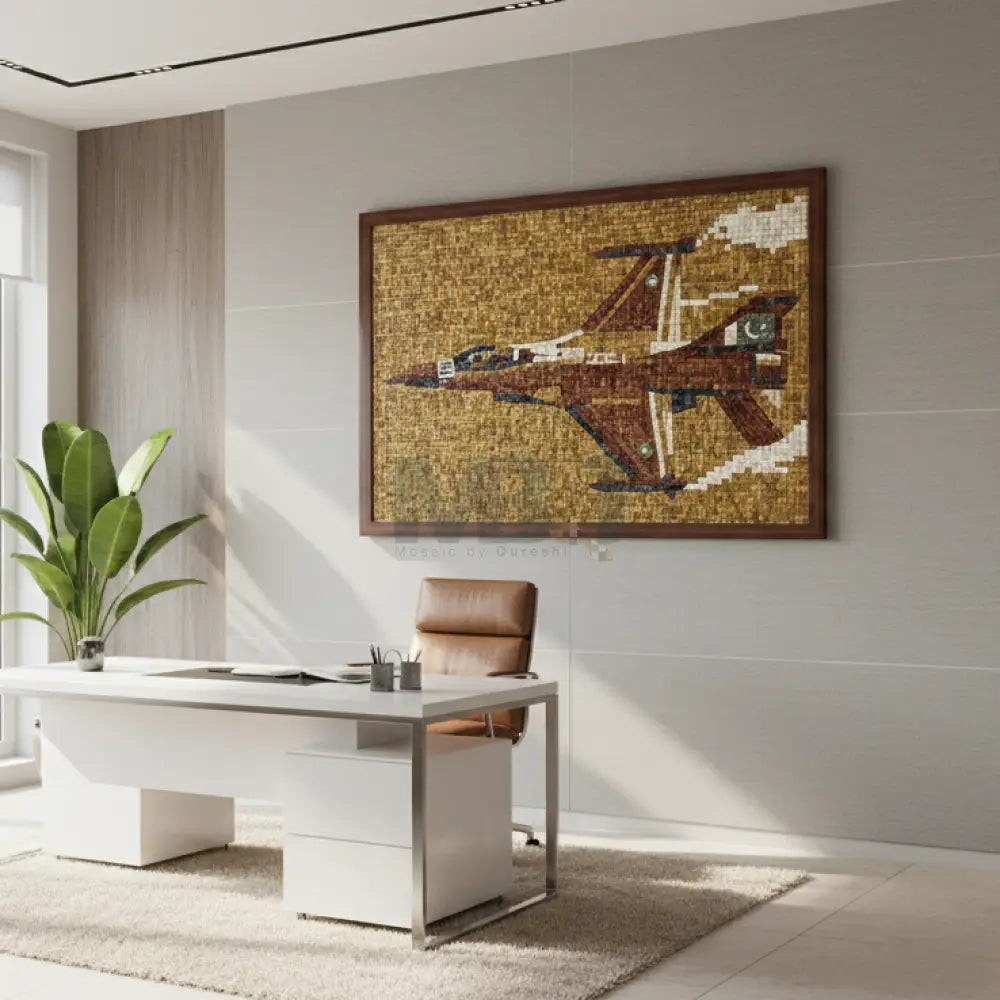 Pakistan Navy Force Mosaic Wall Art – Handmade Natural Stone Military Aircraft Artwork - 42’’ x 32’’
