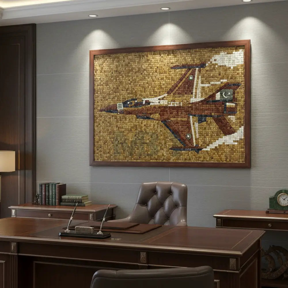 Pakistan Navy Force Mosaic Wall Art – Handmade Natural Stone Military Aircraft Artwork - 42’’ x 32’’