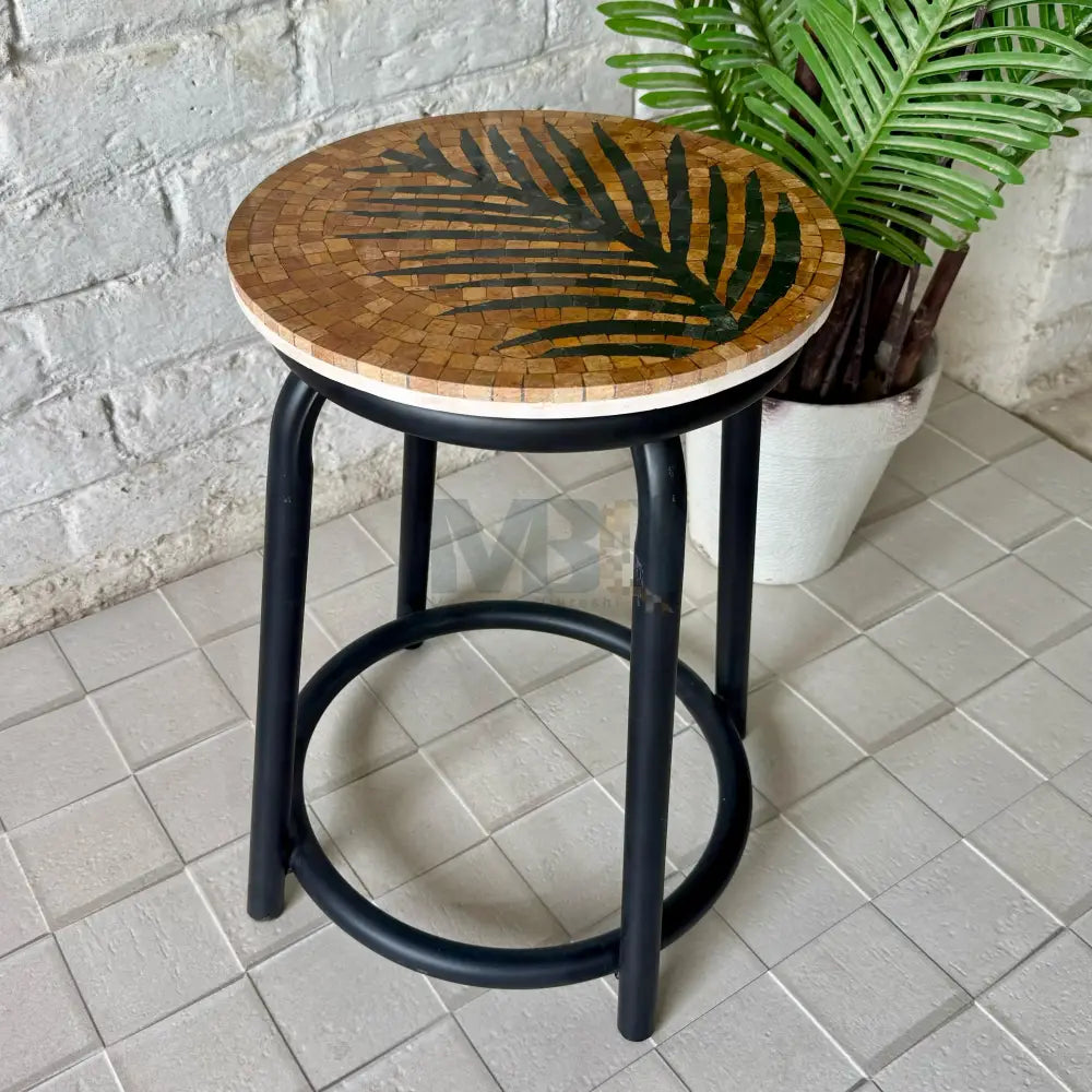Palm Leaf Mosaic Stool – Handmade Luxury Meets Country Simplicity 13’’x13’ Top - 19’’ Height