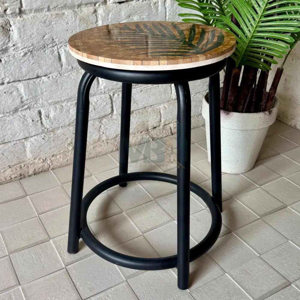 Palm Leaf Mosaic Stool – Handmade Luxury Meets Country Simplicity 13’’x13’ Top - 19’’ Height
