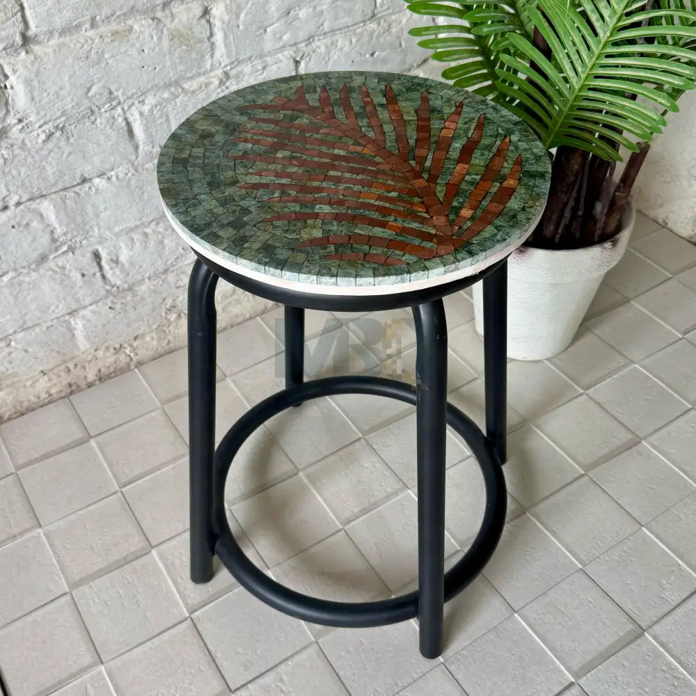 Palm Leaf Mosaic Stool – Western-Inspired Mosaic Art with a Modern Touch 13’’x13’ Top - 19’’ Height