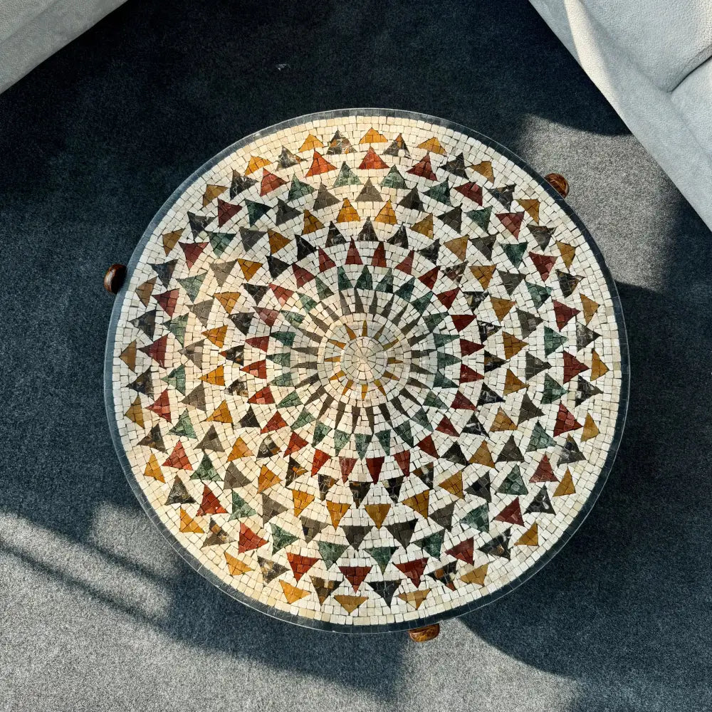 Premium Circular Mosaic Stone Center Table Artwork 33’’ x 33’’ x 17’’