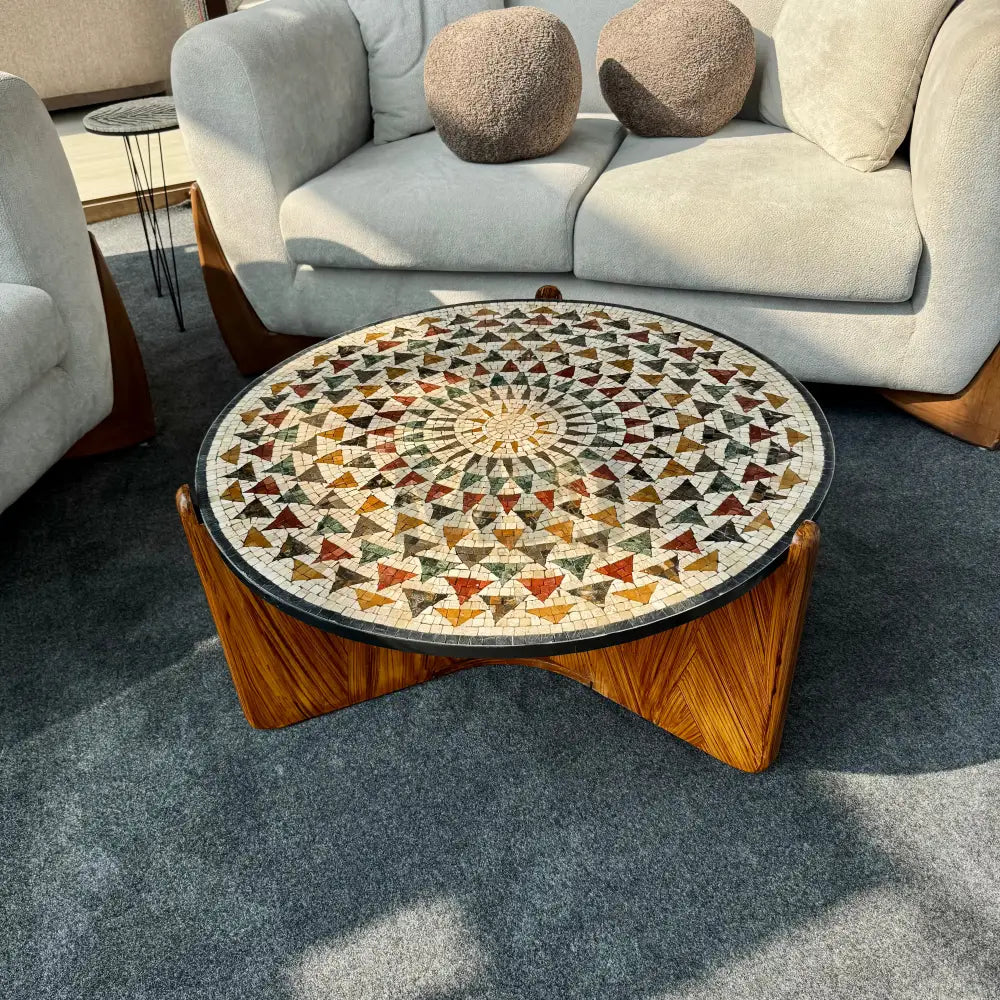 Premium Circular Mosaic Stone Center Table Artwork 33’’ x 33’’ x 17’’