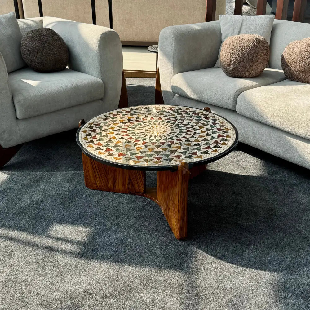Premium Circular Mosaic Stone Center Table Artwork 33’’ x 33’’ x 17’’