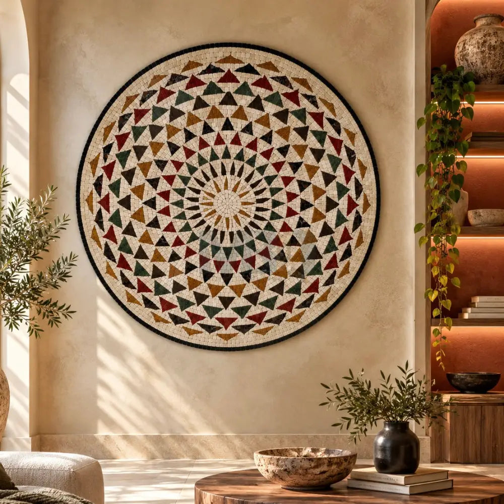 Premium Circular Mosaic Stone Wall Art Unique Interior Decor with Framed Design for Patios - Wall Hangings