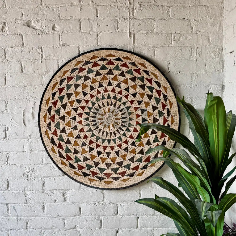Premium Circular Mosaic Stone Wall Art Unique Interior Decor with Framed Design for Patios Wall Hangings