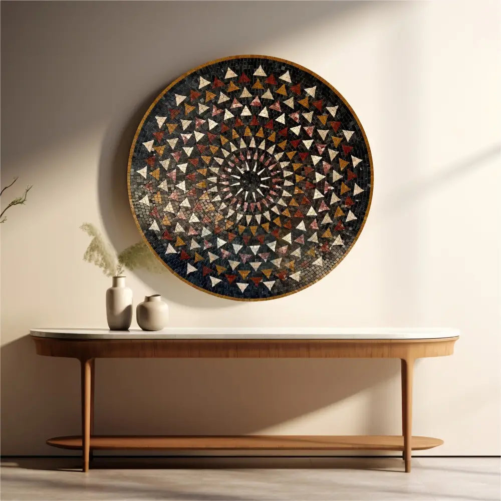 Premium Circular Mosaic Stone Wall Art Unique Interior Decor with Framed Design Wall Hangings
