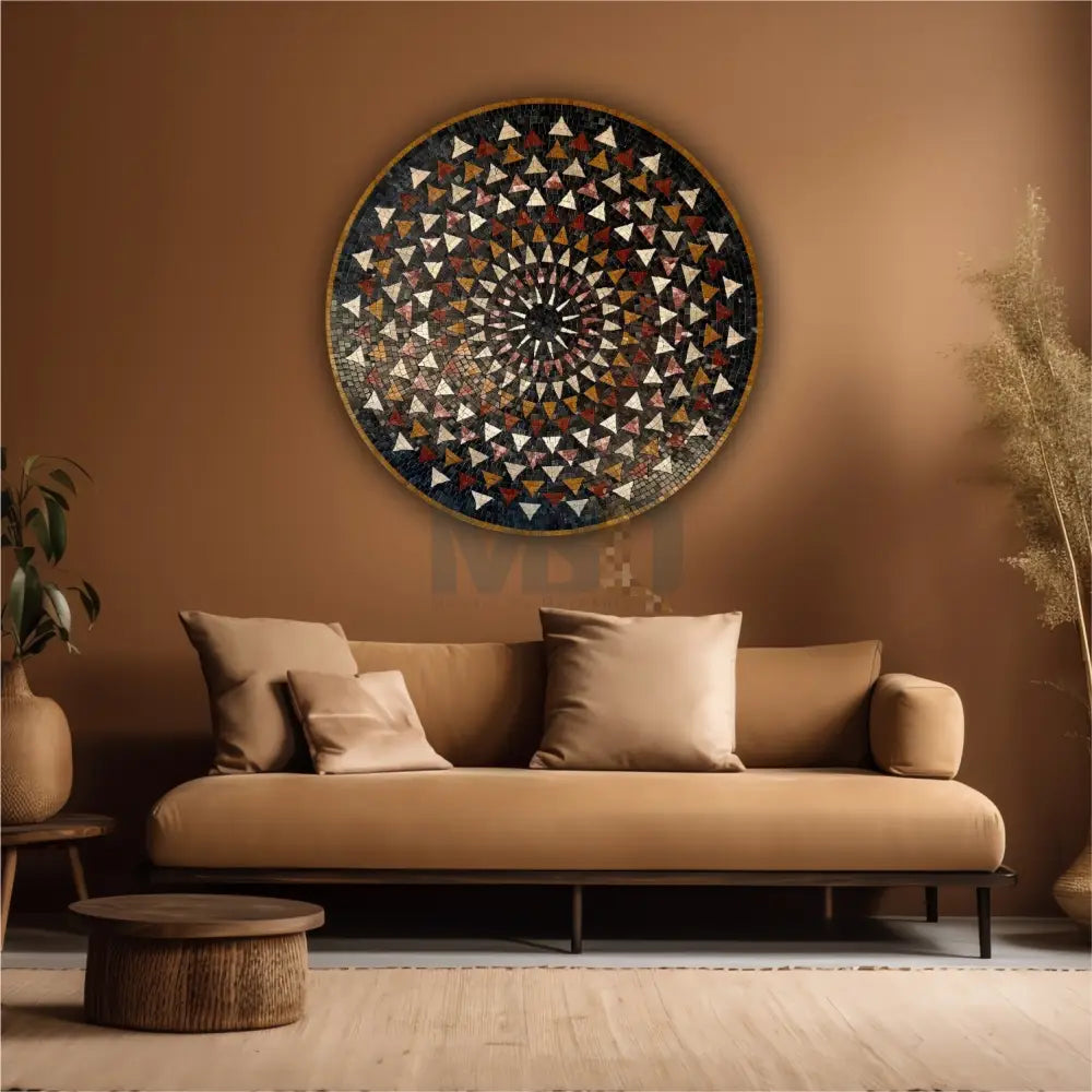 Premium Circular Mosaic Stone Wall Art Unique Interior Decor with Framed Design Wall Hangings