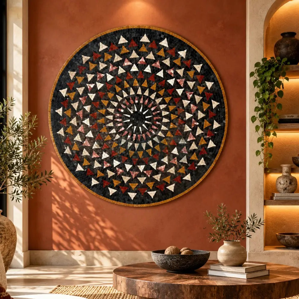 Premium Circular Mosaic Stone Wall Art Unique Interior Decor with Framed Design - Wall Hangings