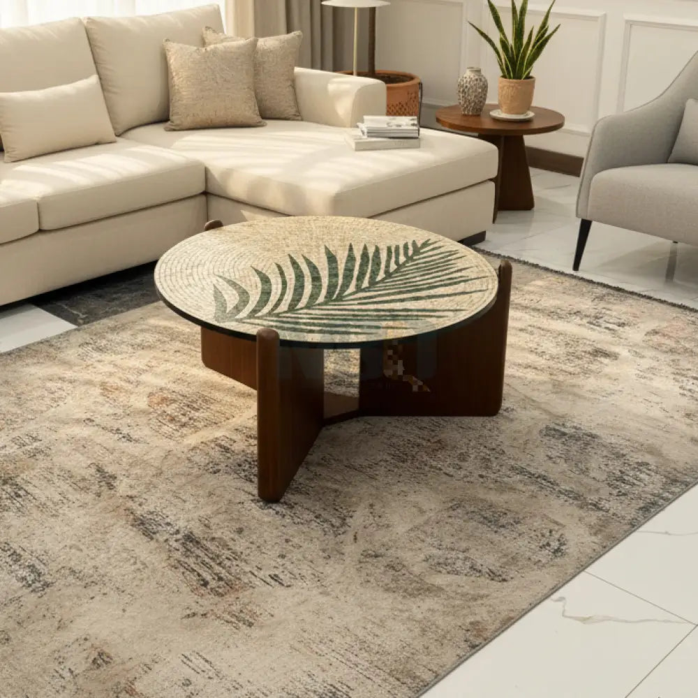 Premium cream Leaf Mosaic Stone Center Table Artwork 33’’ x 33’’ x 17’’