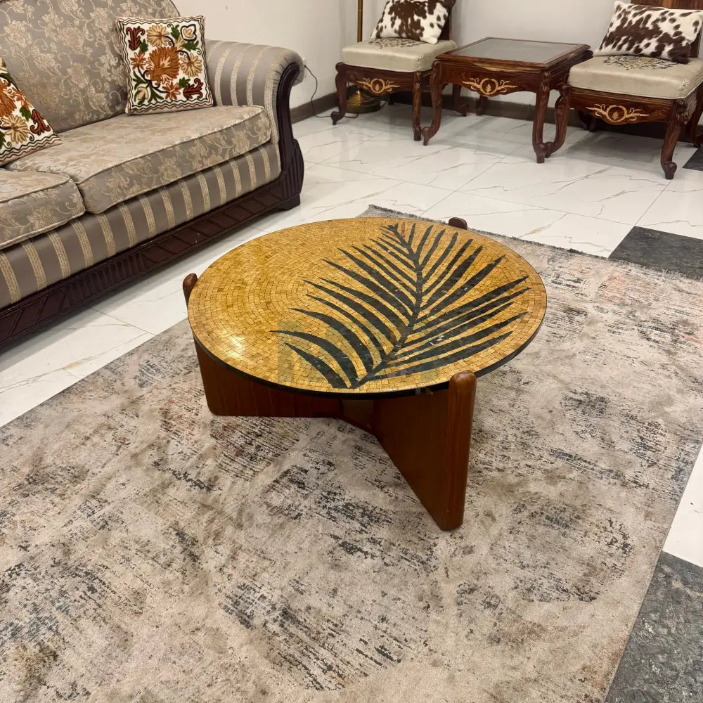 Premium Gold Leaf Mosaic Stone Center Table Artwork 33’’ x 33’’ x 17’’