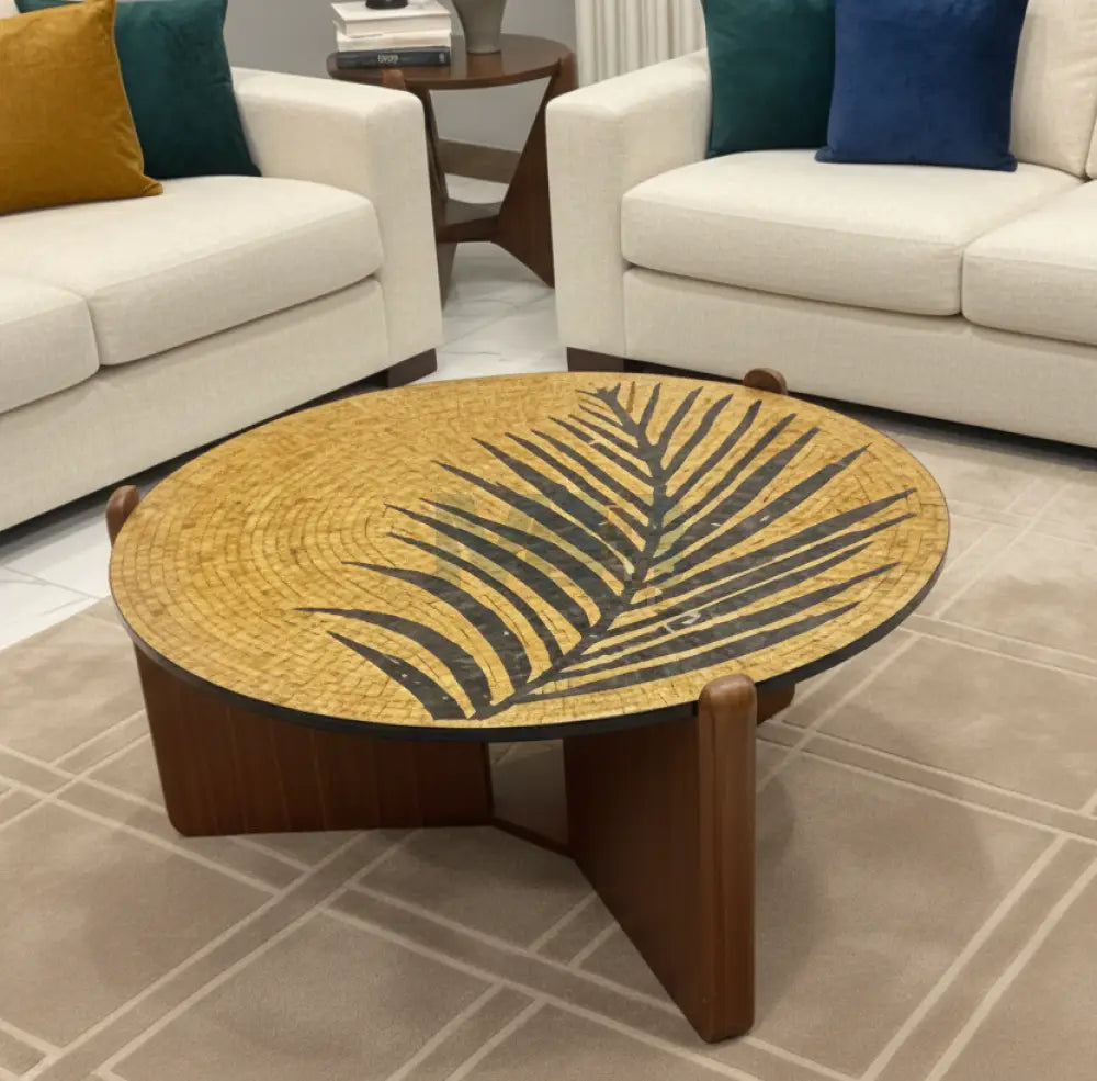 Premium Gold Leaf Mosaic Stone Center Table Artwork 33’’ x 33’’ x 17’’