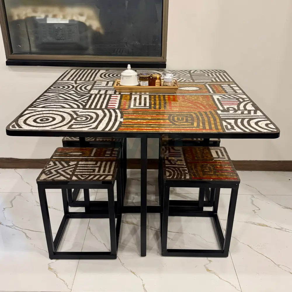 Premium Handcrafted Mosaic Dining Table with Stools