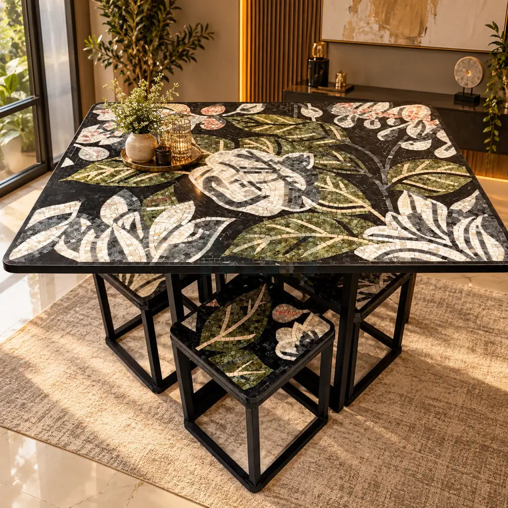 Premium Handcrafted Mosaic Dining Table with Stools