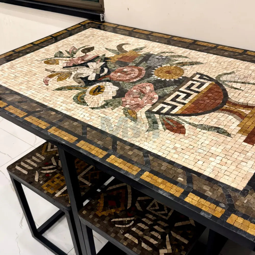 Premium Handcrafted Mosaic Dining Table with Stools
