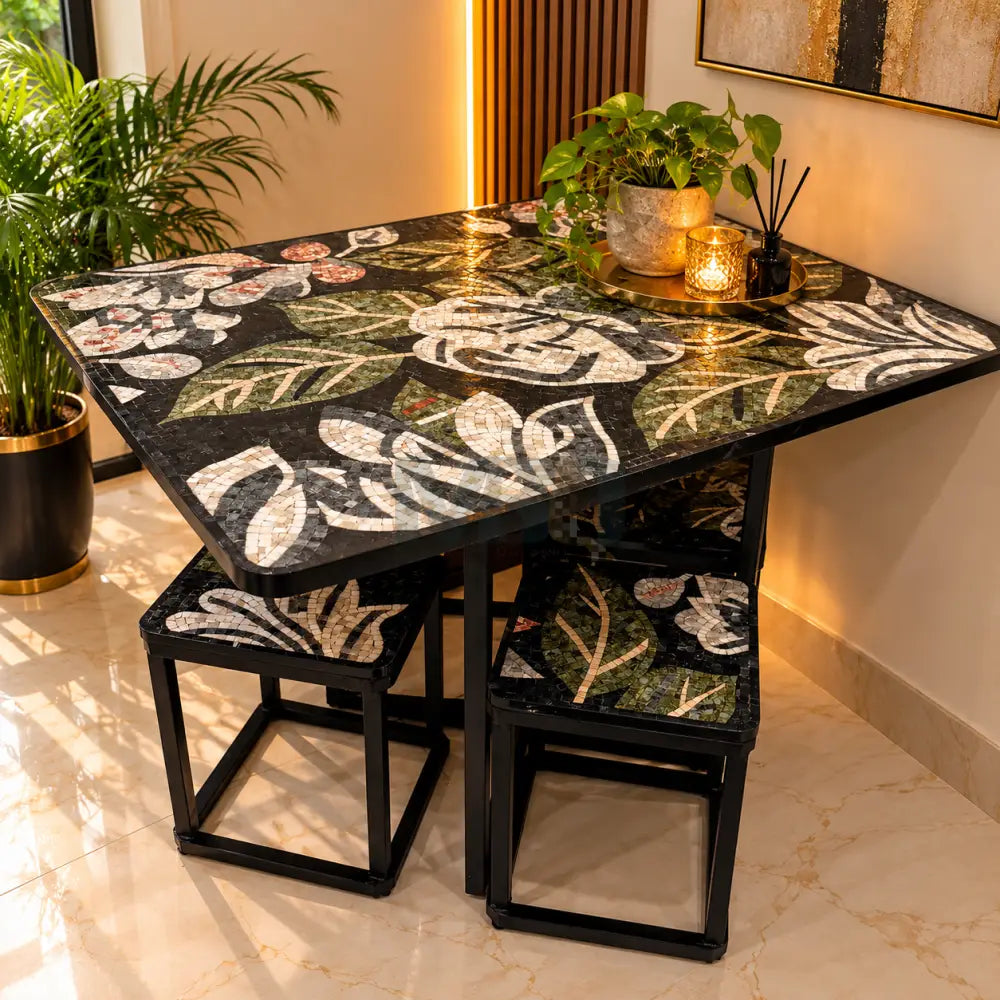Premium Handcrafted Mosaic Dining Table with Stools