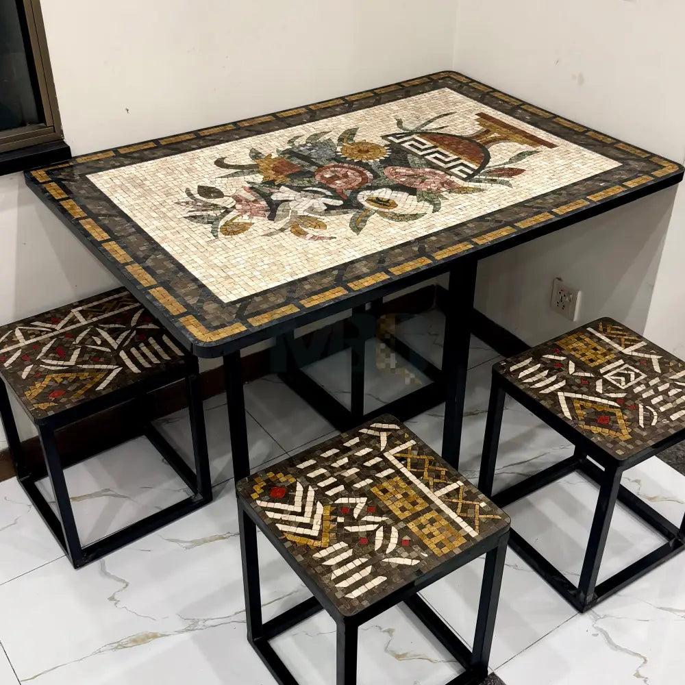 Premium Handcrafted Mosaic Dining Table with Stools