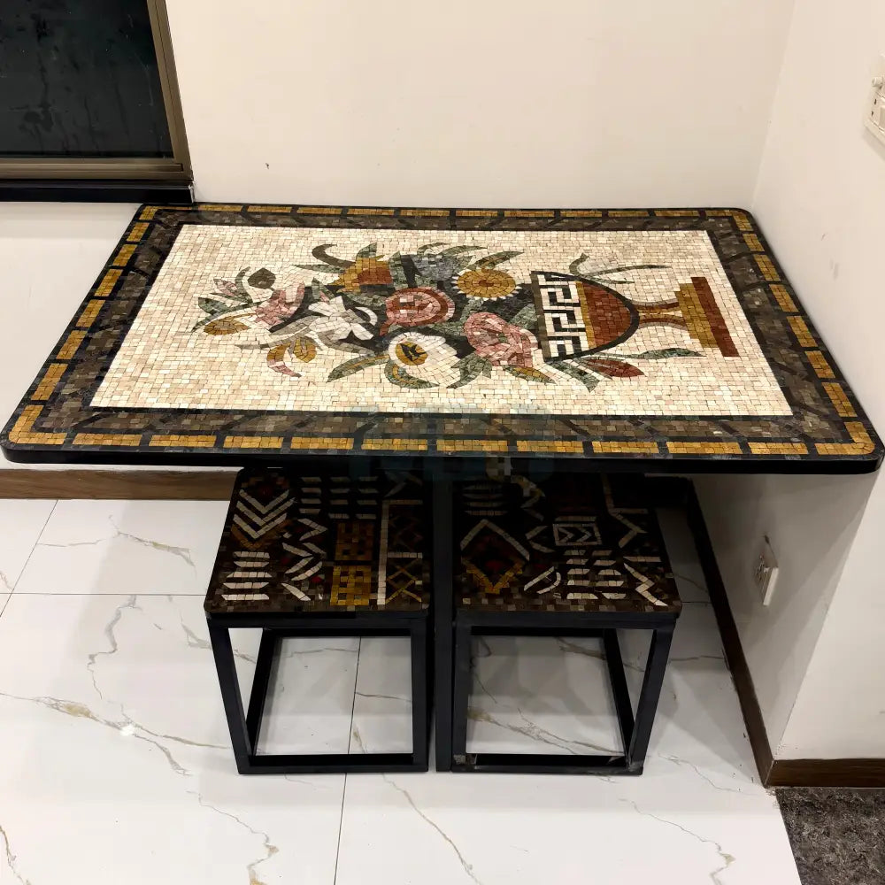 Premium Handcrafted Mosaic Dining Table with Stools