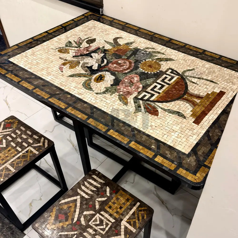 Premium Handcrafted Mosaic Dining Table with Stools