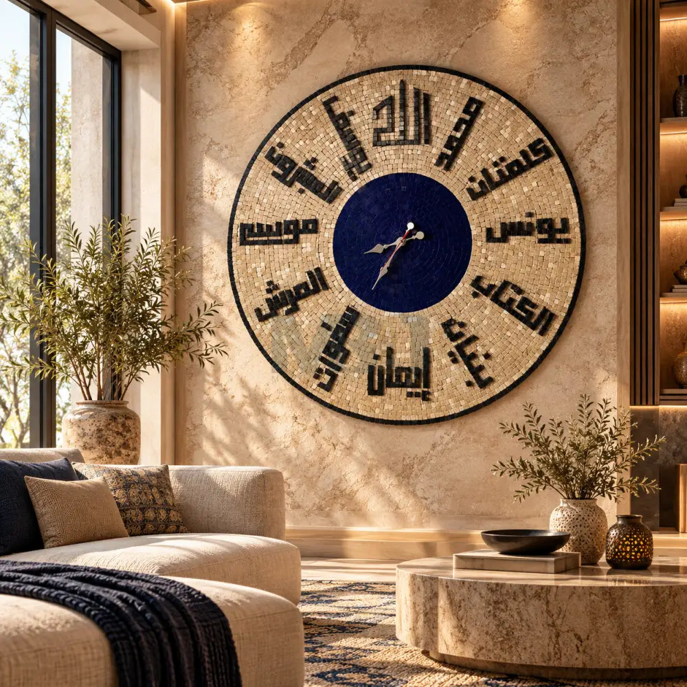 Premium Iskamic Mosaic Stone Wall Clock - Sacred in Every Second - 36’’
