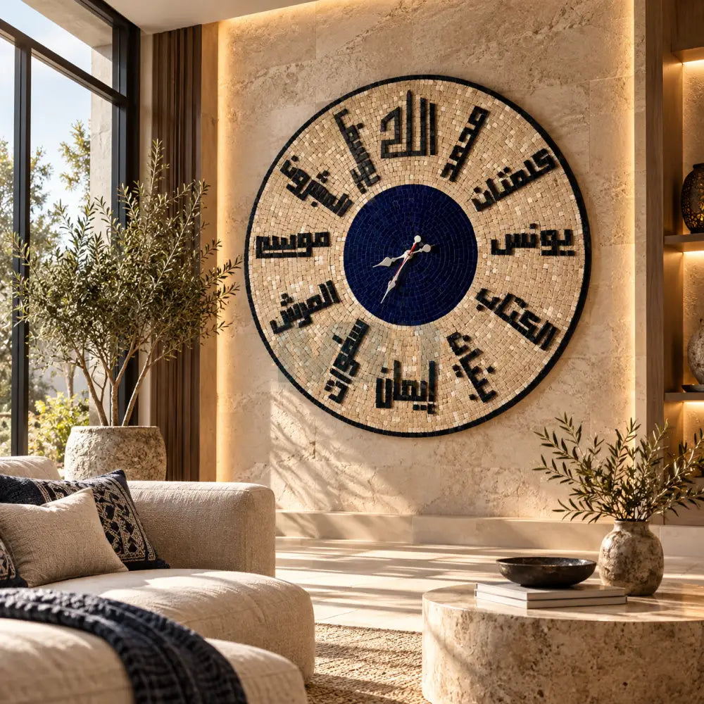 Premium Iskamic Mosaic Stone Wall Clock - Sacred in Every Second - 36’’