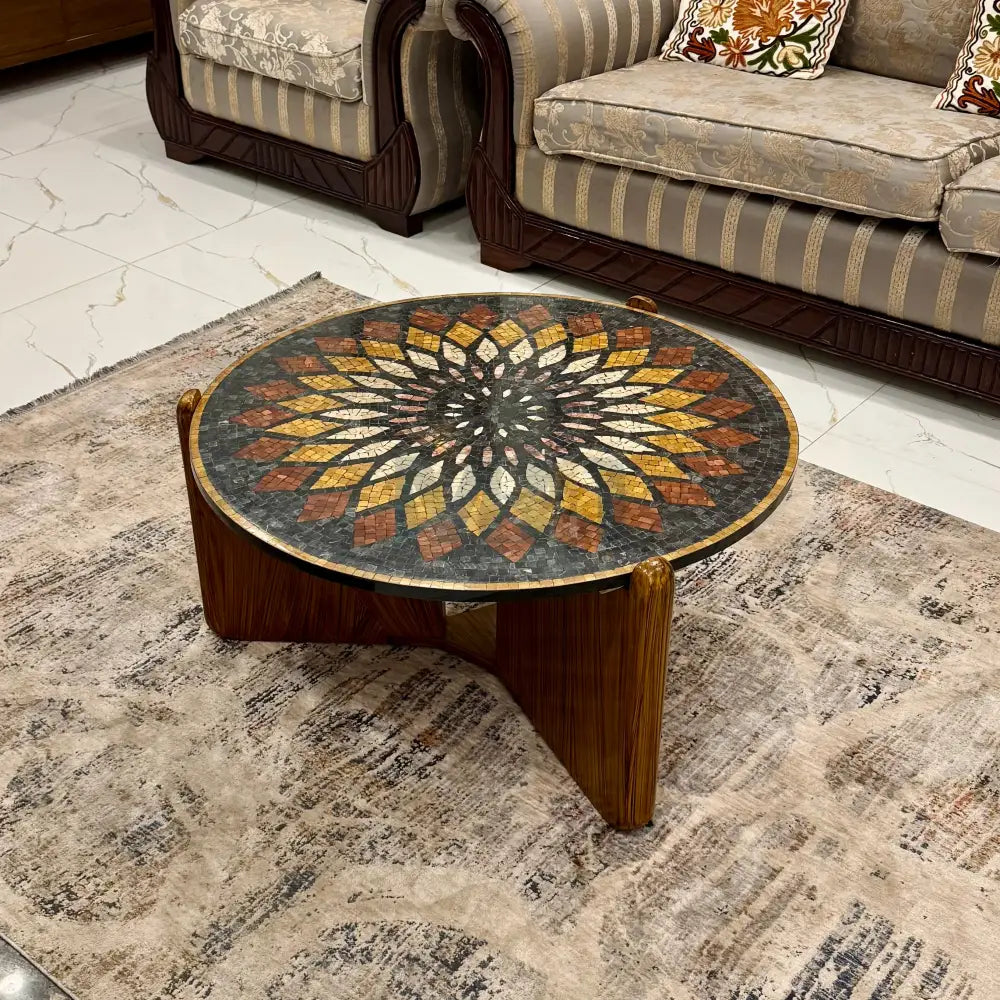 Premium Mandela Mosaic Stone Center Table Artwork 33’’ x 33’’ x 17’’