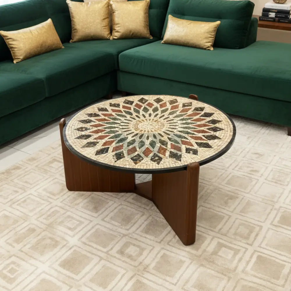 Premium Mandela Mosaic Stone Center Table Artwork 33’’ x 33’’ x 17’’