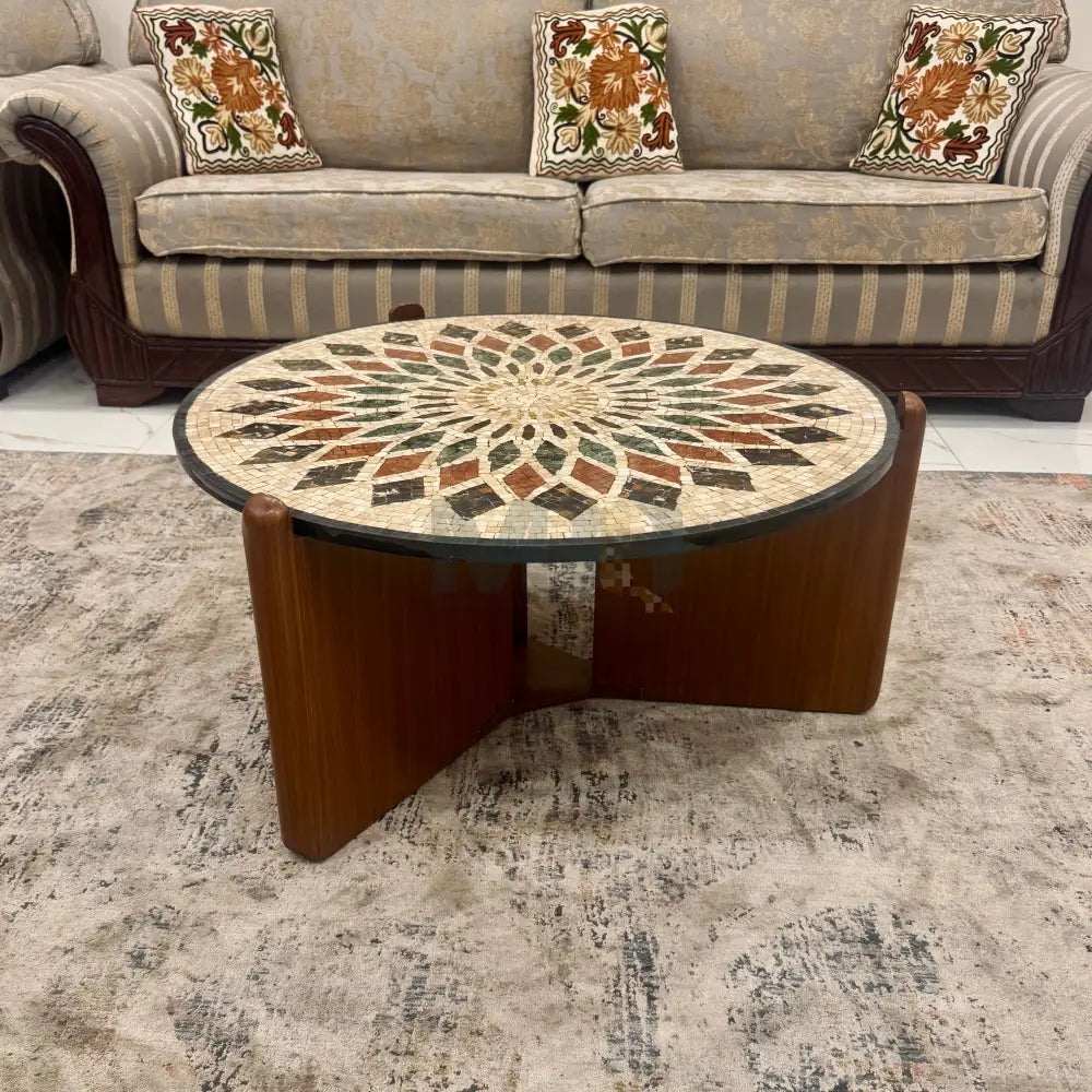 Premium Mandela Mosaic Stone Center Table Artwork 33’’ x 33’’ x 17’’