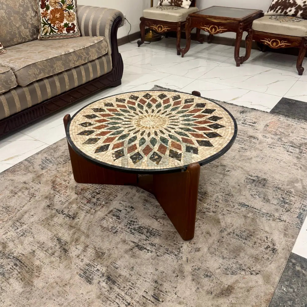 Premium Mandela Mosaic Stone Center Table Artwork 33’’ x 33’’ x 17’’